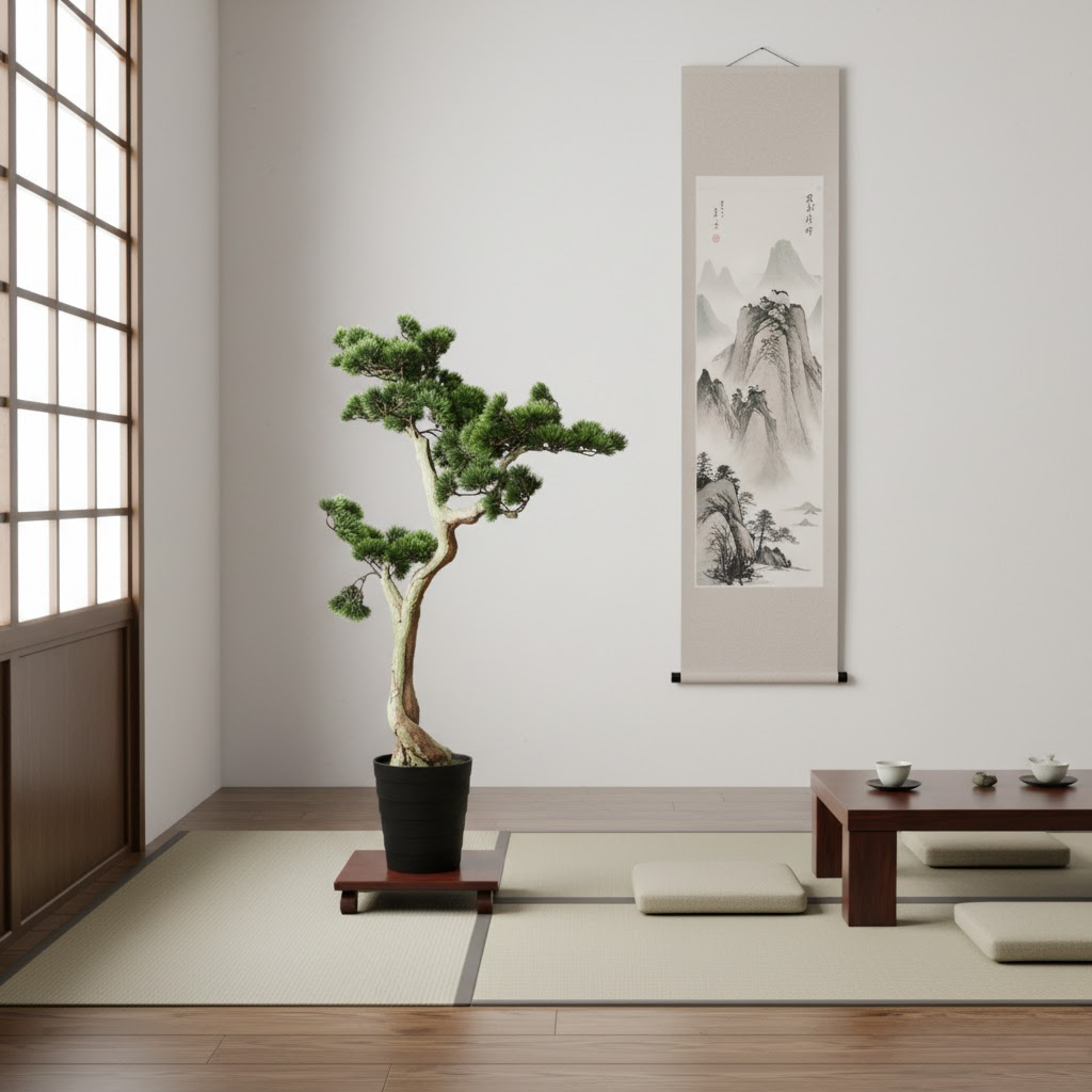 Veštački bonsai 120 cm u sobi uređenoj u japanskom stilu