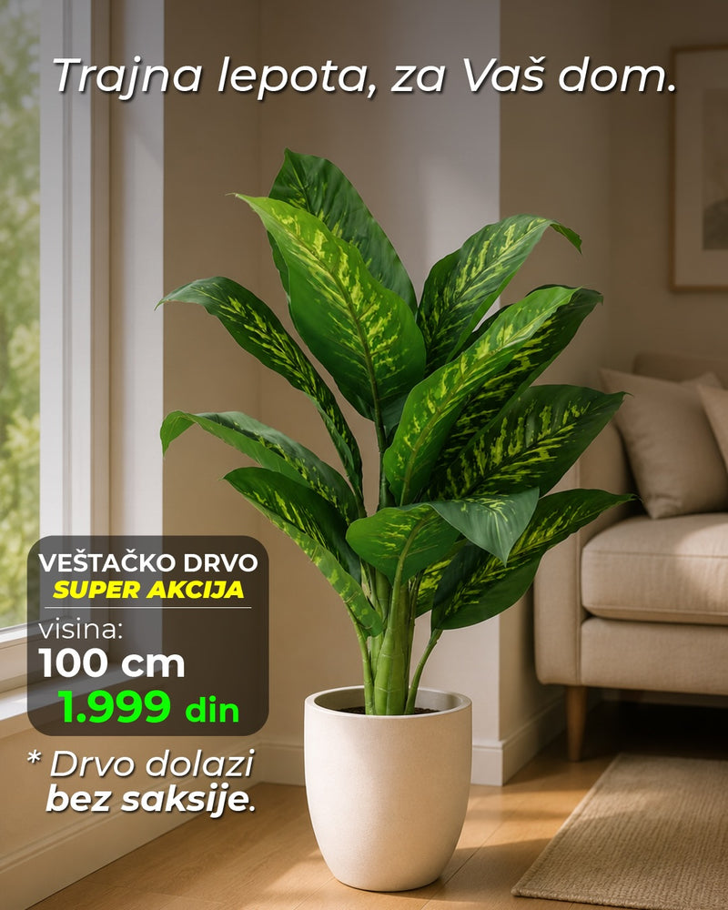 Veštačka difenbahija 100 cm u saksiji pored prozora